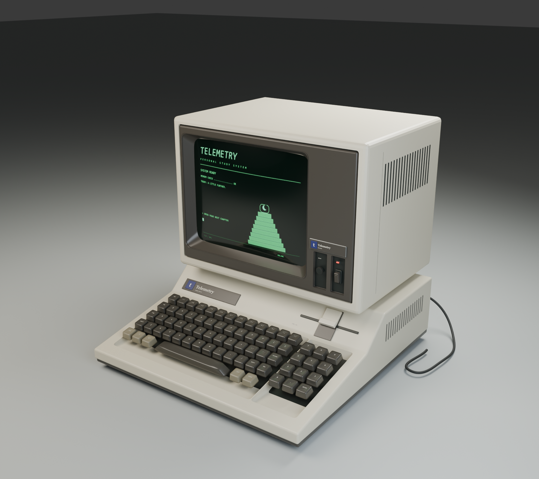 Telemetry’s retro cream-coloured workstation with a green terminal display